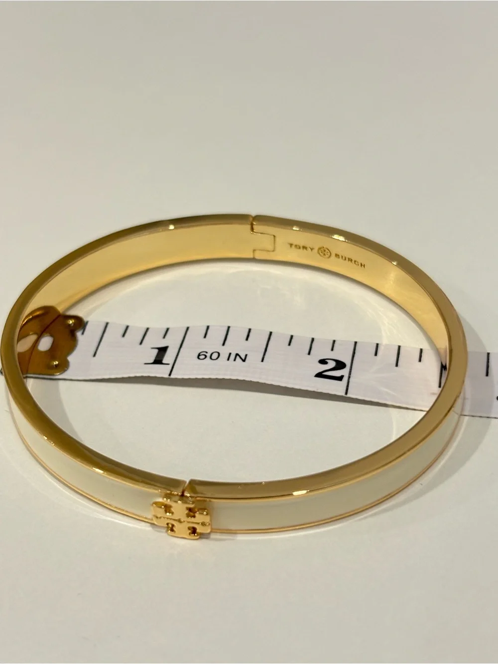 Tory Burch Gold-Tone Bangle with Cream Enamel Logo
